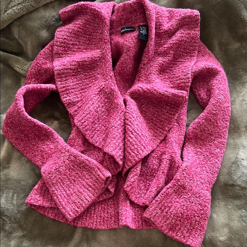 Moda International Pink Cardigan Sweater with Cascading Front